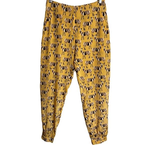 Tucker Yellow Zebra Print Silk Joggers Size XS